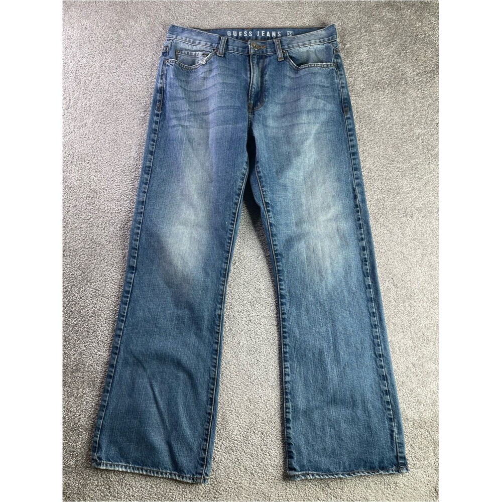 Guess Jeans Men’s 34 Cliff Bootcut Distressed Medium Wash 100% Cotton Y2K